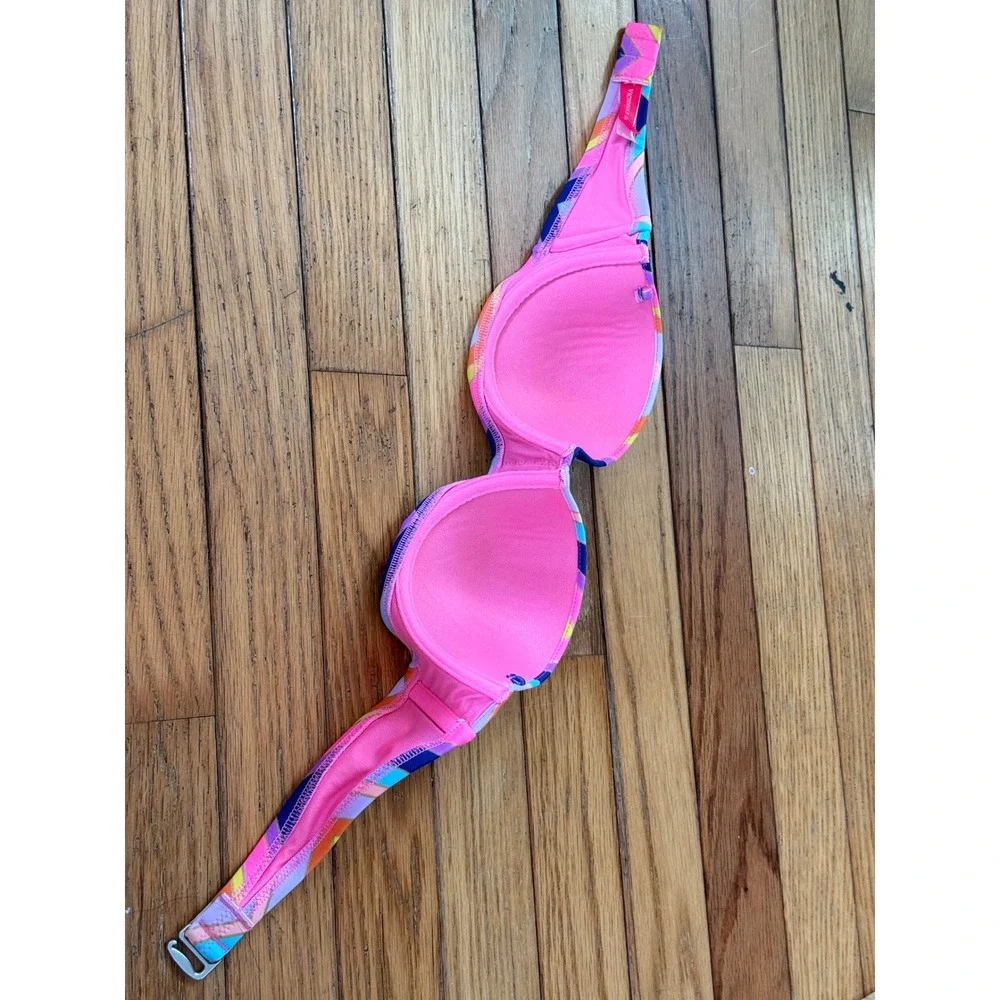 Y2K 2000s Victorias‎ Secret Chevron Stripe Bandeau Bikini Top Multi Color Gold